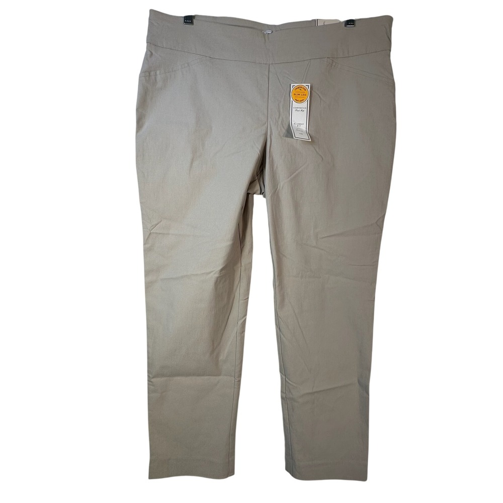 Charter Club Plus Size 18 Khaki Slim Leg Tummy Slimming Pull On Dress Pants NEW